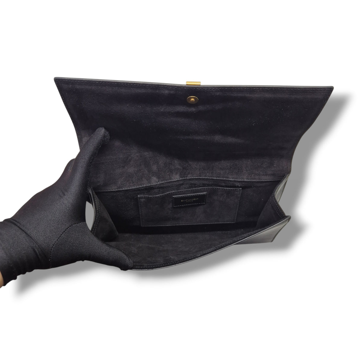 YSL Ligne Y Clutch Calfskin Leather Ghw (Black)