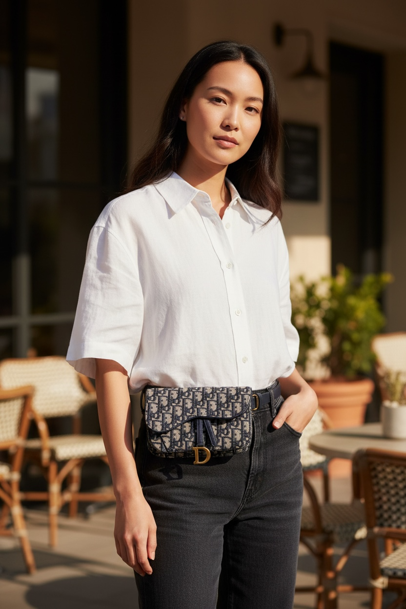 Christian Dior Saddle Oblique Canvas Belt Bag Ghw (Blue)