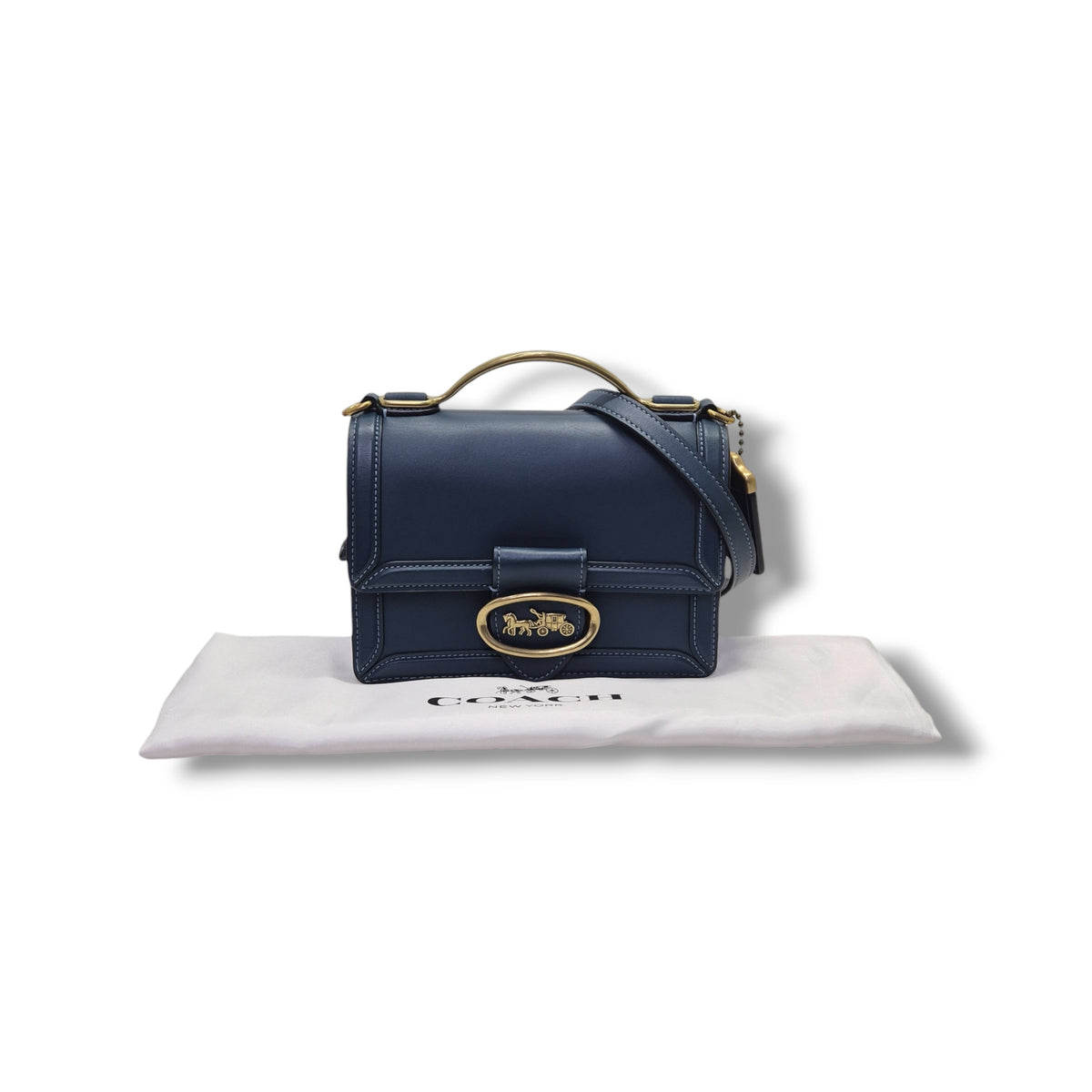 Coach Riley 18 Top Handle Leather Bag Ghw (Dark Blue)