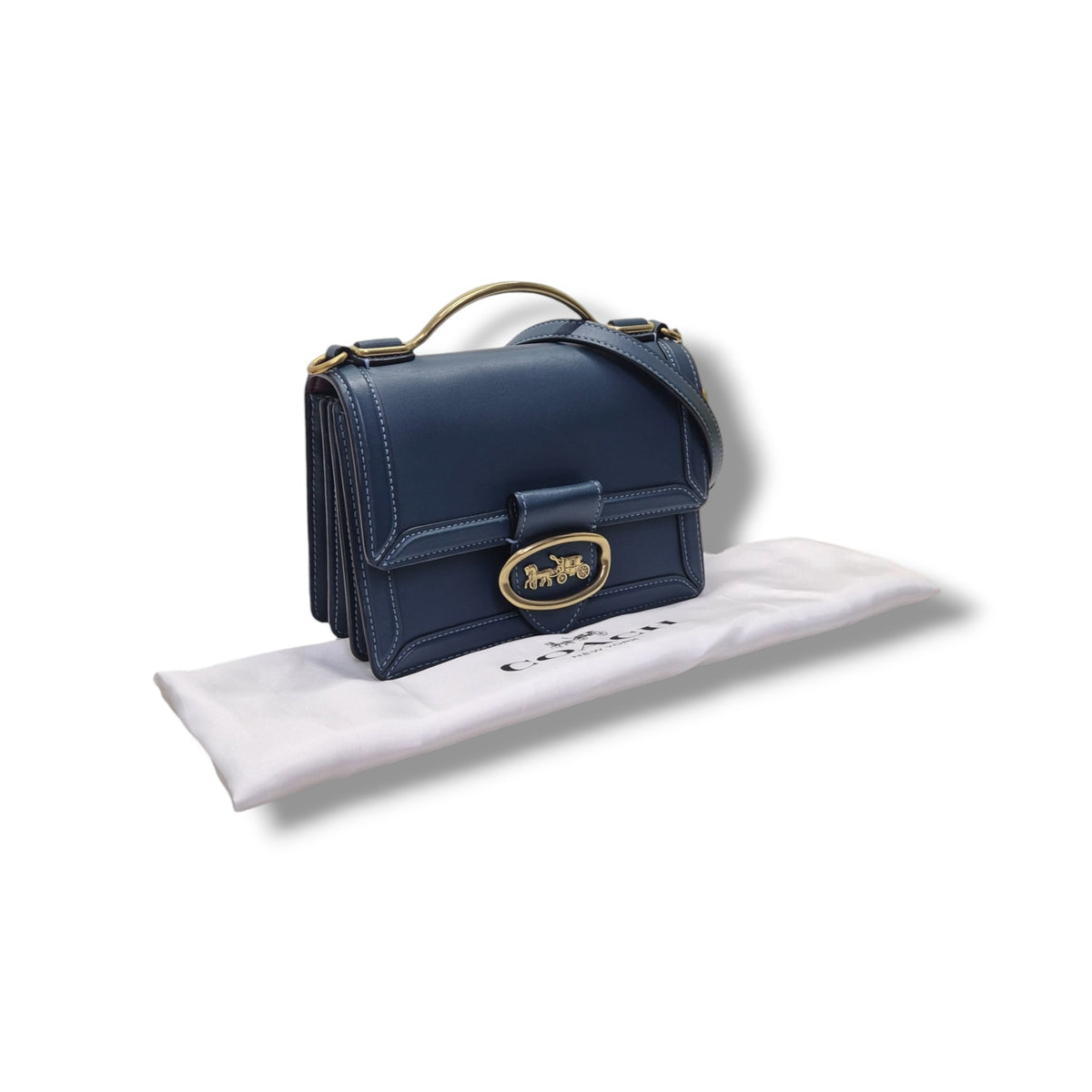 Coach Riley 18 Top Handle Leather Bag Ghw (Dark Blue)