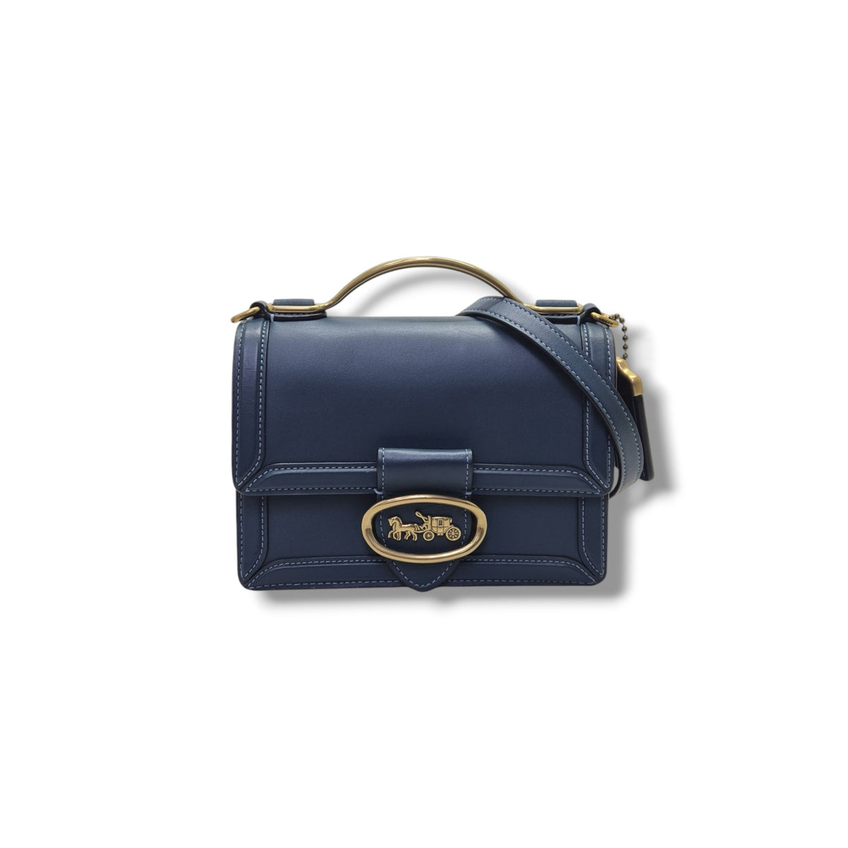 Coach Riley 18 Top Handle Leather Bag Ghw (Dark Blue)