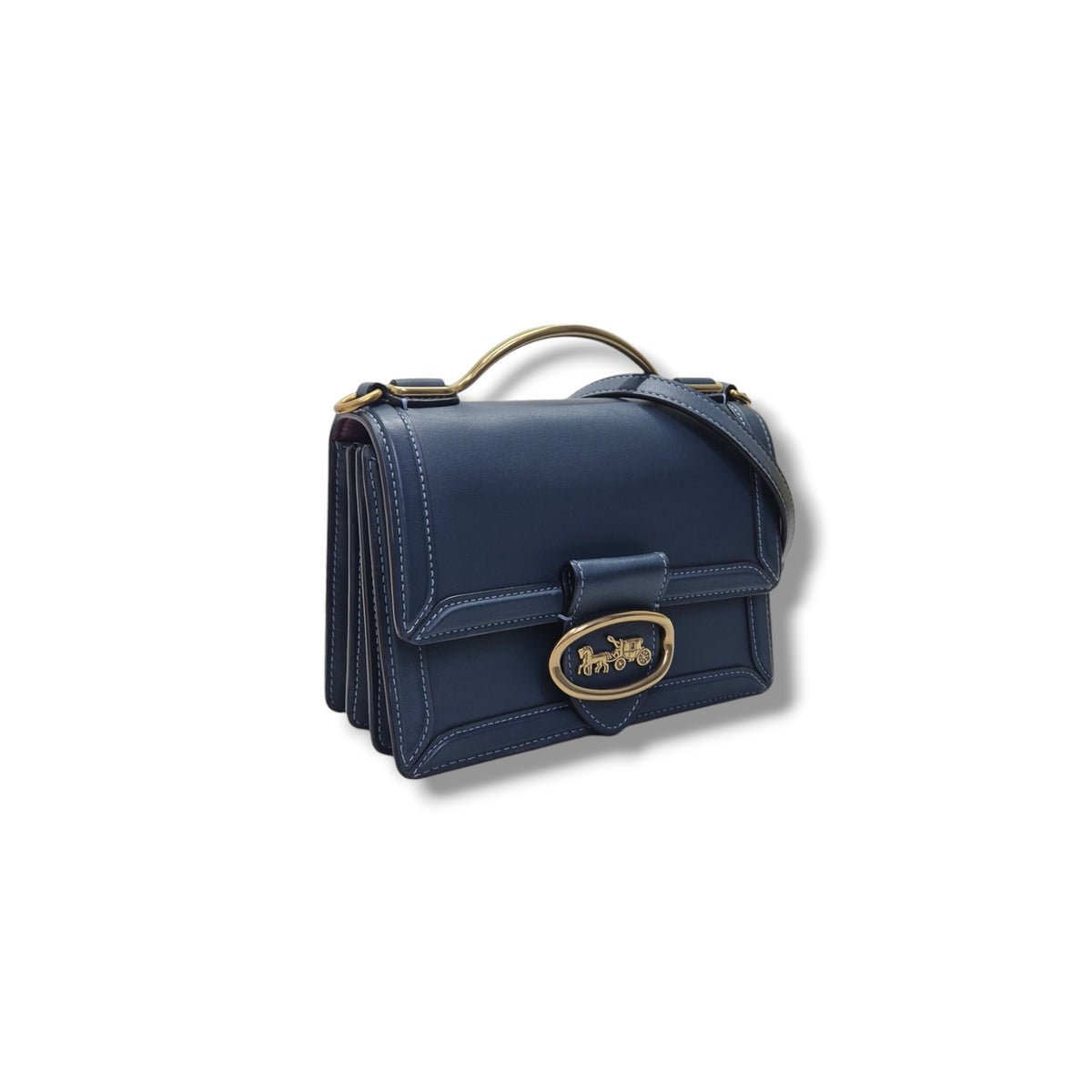 Coach Riley 18 Top Handle Leather Bag Ghw (Dark Blue)