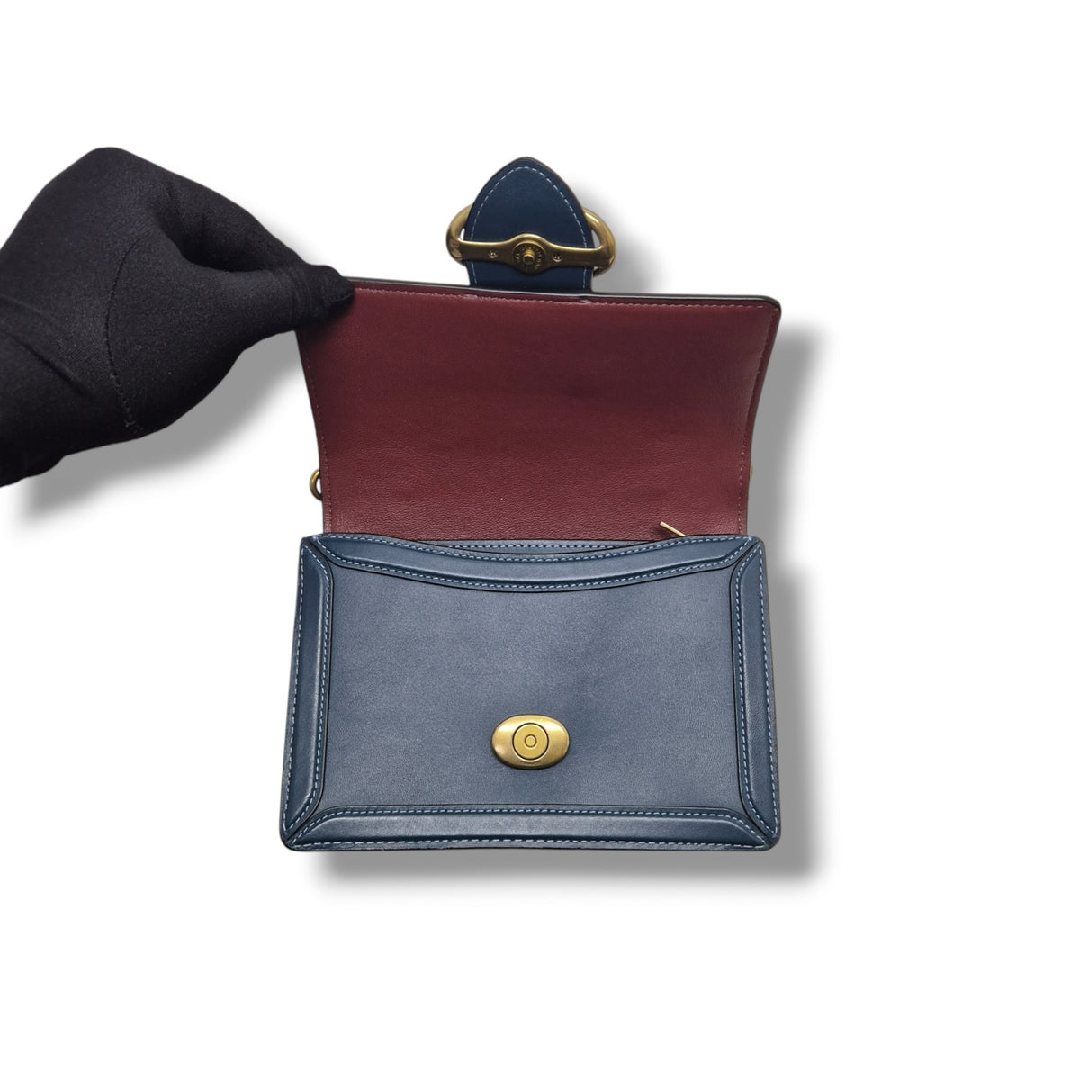 Coach Riley 18 Top Handle Leather Bag Ghw (Dark Blue)