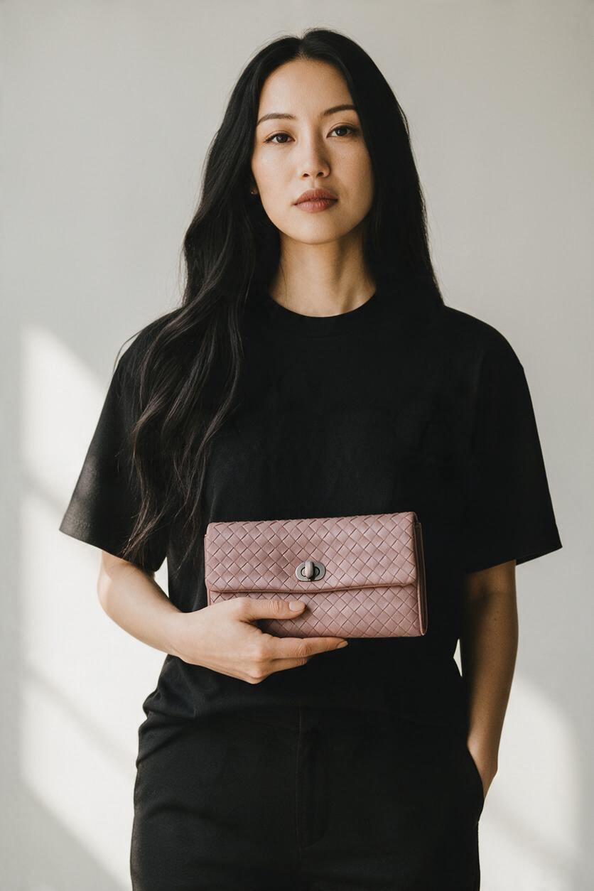 Bottega Intrecciato Nappa Leather Turnlock Clutch Gunmetal Hw (Purple)
