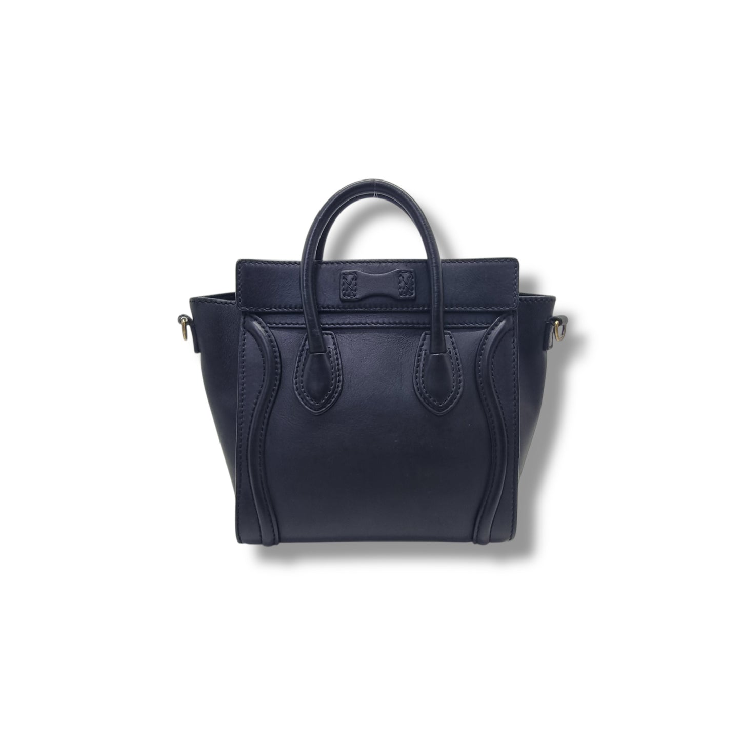 Celine Nano Luggage Leather Tote Bag Antique Gold Hw (Black)