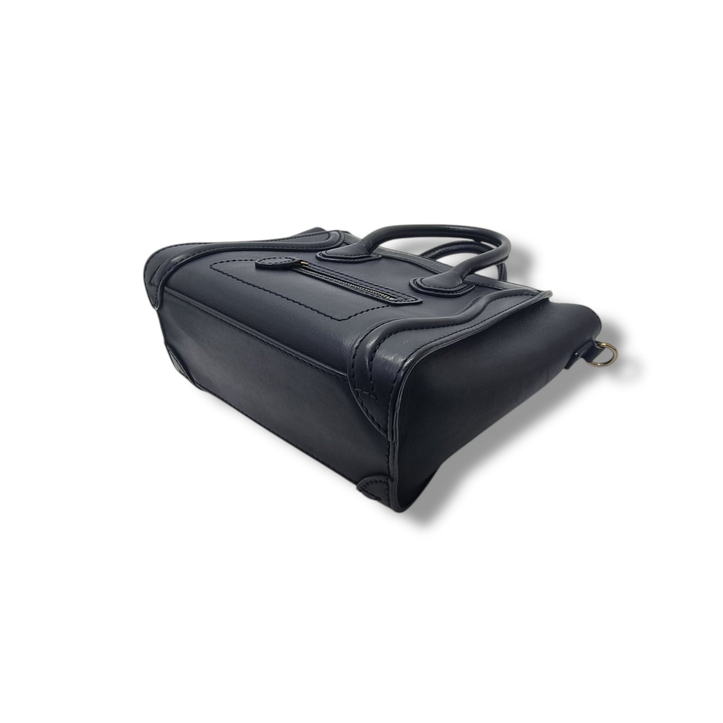 Celine Nano Luggage Leather Tote Bag Antique Gold Hw (Black)