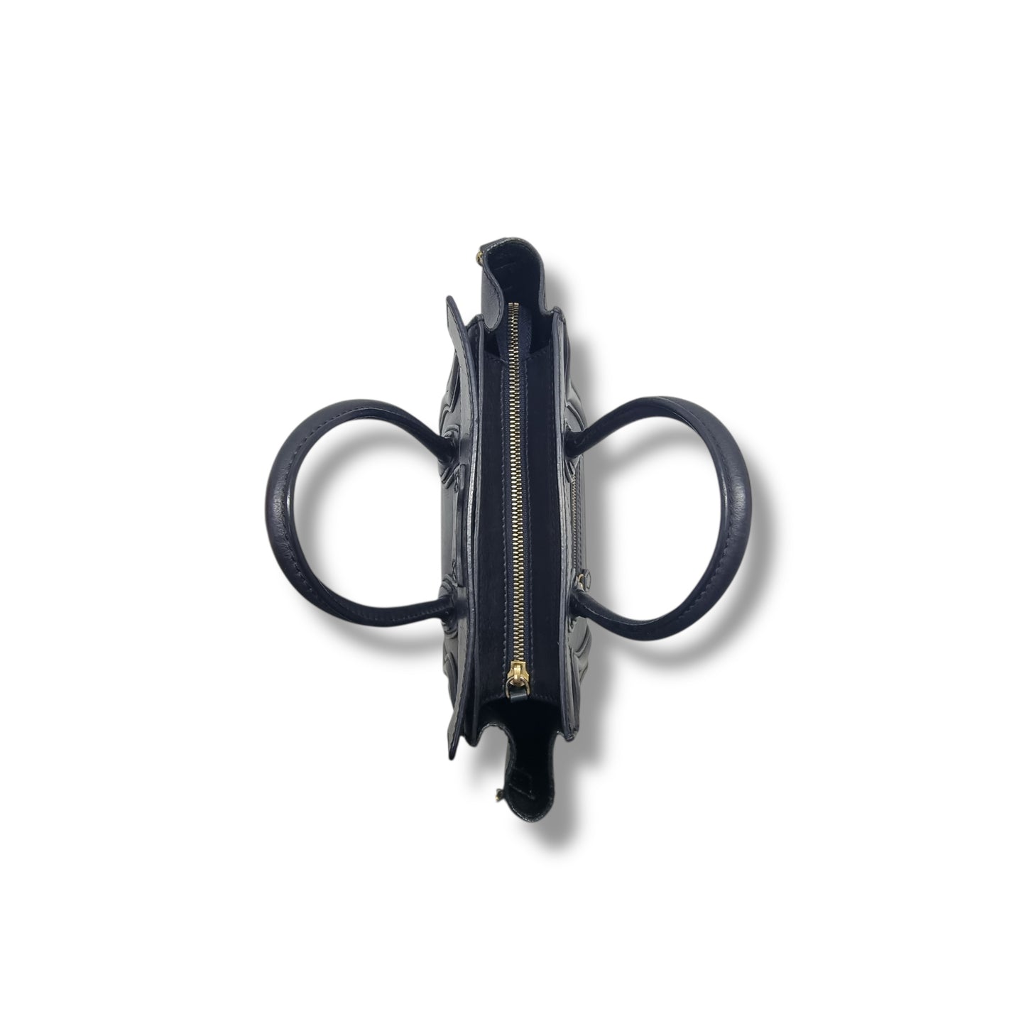 Celine Nano Luggage Leather Tote Bag Antique Gold Hw (Black)