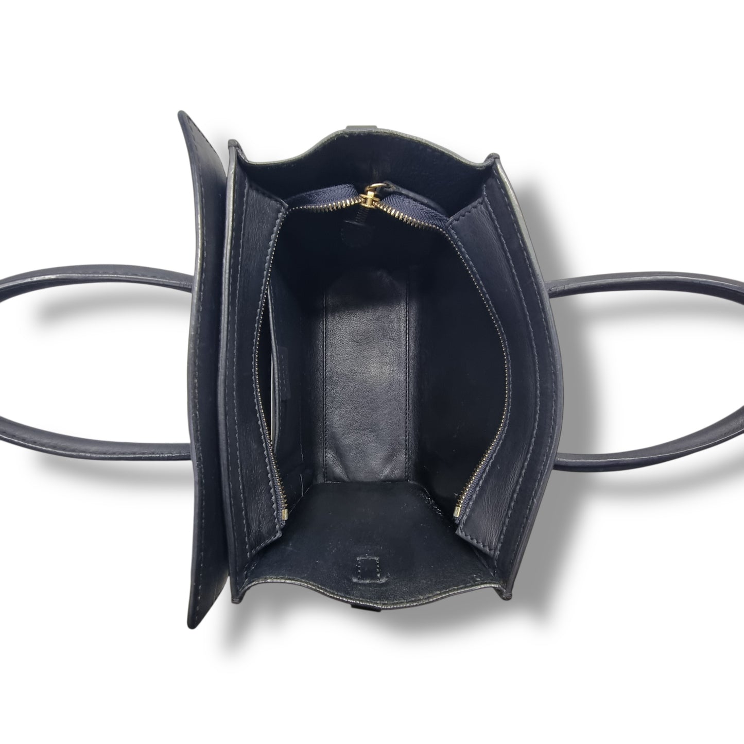 Celine Nano Luggage Leather Tote Bag Antique Gold Hw (Black)