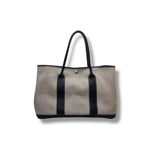 Hermes Garden Party Canvas 36 PM Palladium Coated Hardware (Beige/Black)