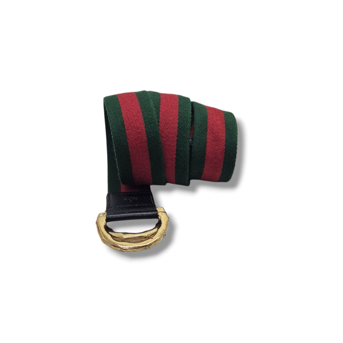 Gucci Vintage Bamboo Buckle Web Stripe Canvas Belt Ghw (Green/Red)