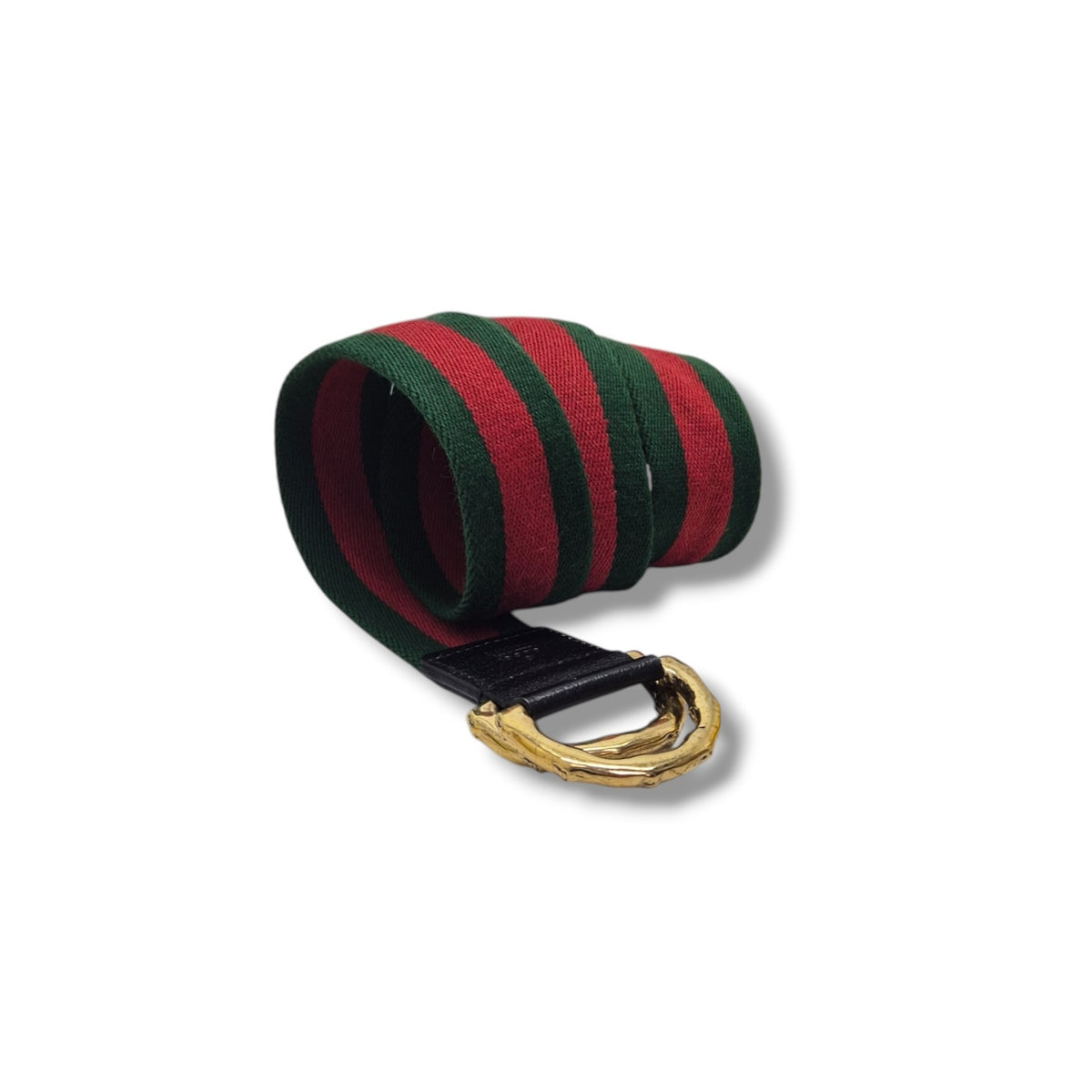 Gucci Vintage Bamboo Buckle Web Stripe Canvas Belt Ghw (Green/Red)