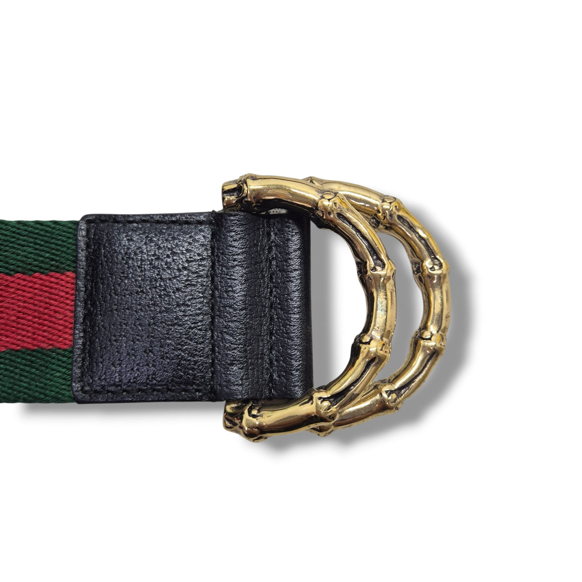 Gucci Vintage Bamboo Buckle Web Stripe Canvas Belt Ghw (Green/Red)