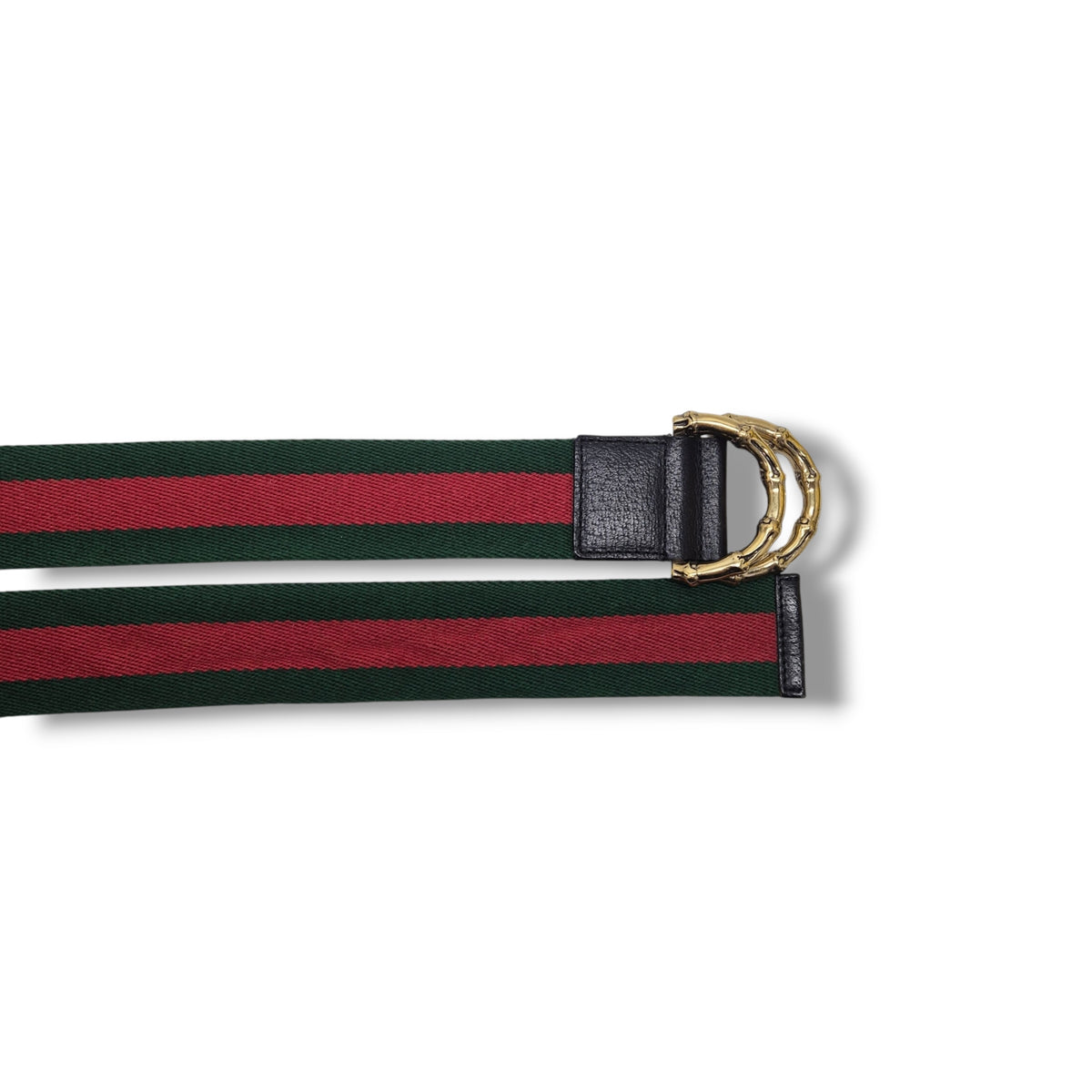 Gucci Vintage Bamboo Buckle Web Stripe Canvas Belt Ghw (Green/Red)