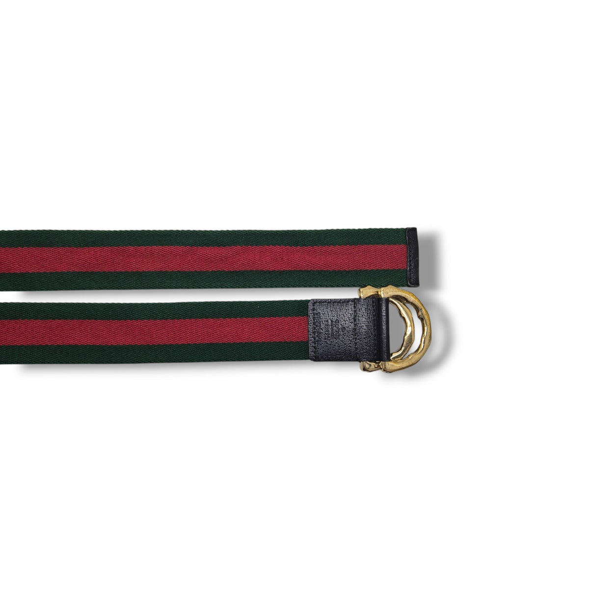 Gucci Vintage Bamboo Buckle Web Stripe Canvas Belt Ghw (Green/Red)