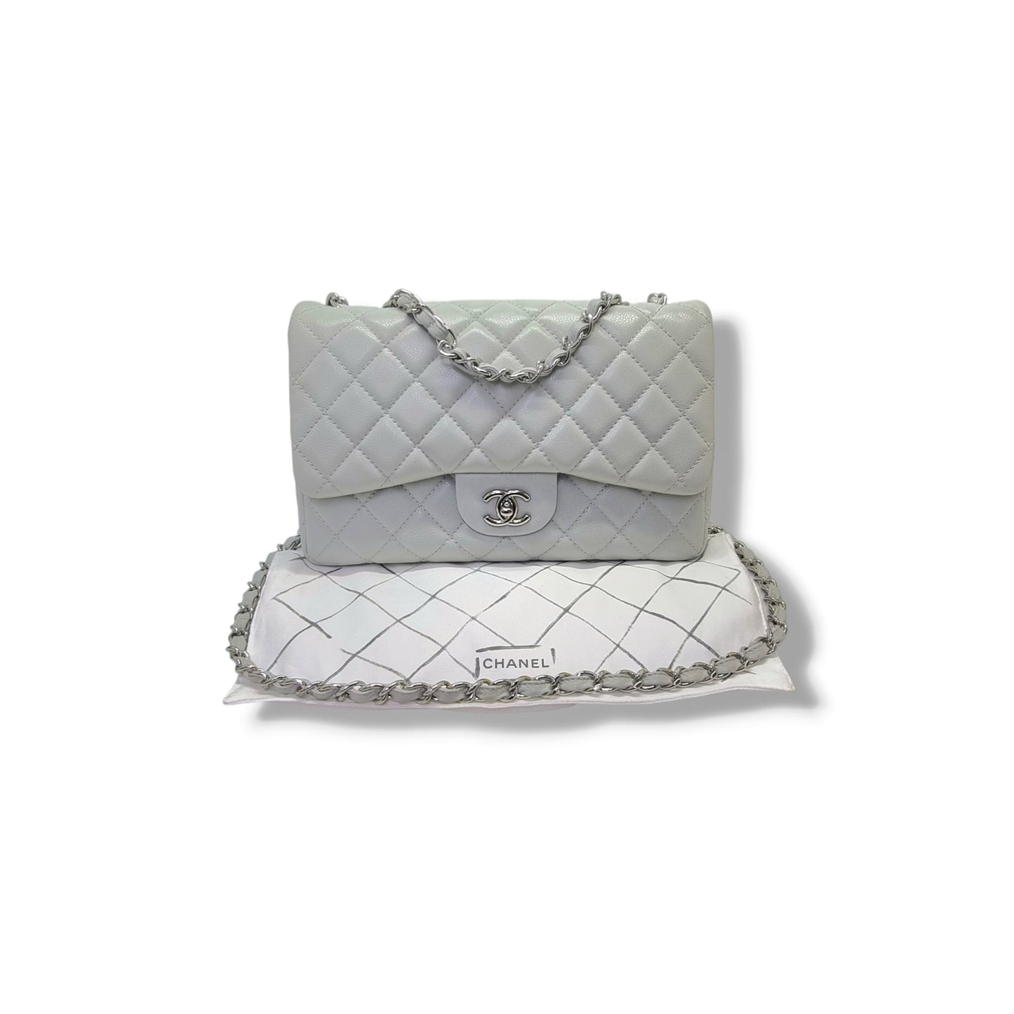 Chanel Classic Jumbo Single Flap Caviar Shw (Light Grey)