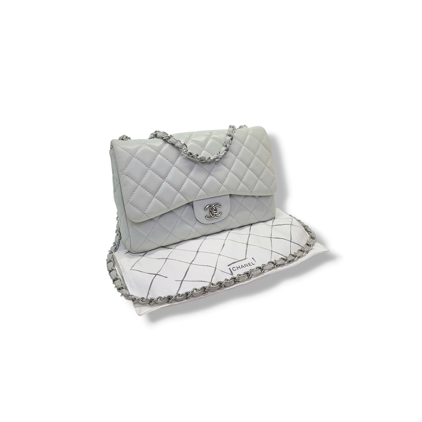Chanel Classic Jumbo Single Flap Caviar Shw (Light Grey)