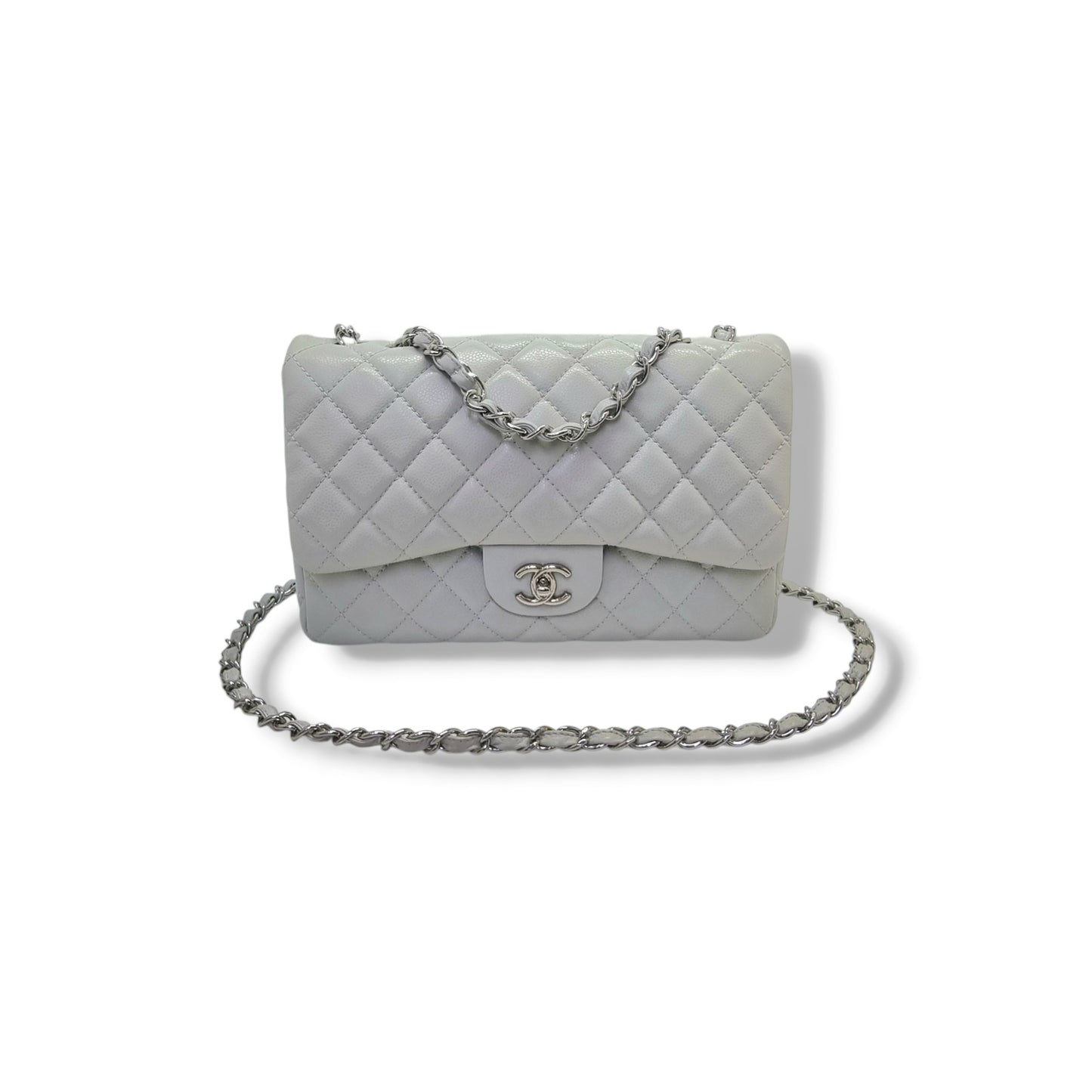 Chanel Classic Jumbo Single Flap Caviar Shw (Light Grey)