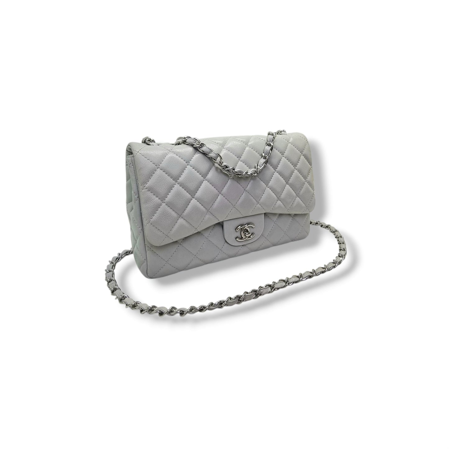 Chanel Classic Jumbo Single Flap Caviar Shw (Light Grey)
