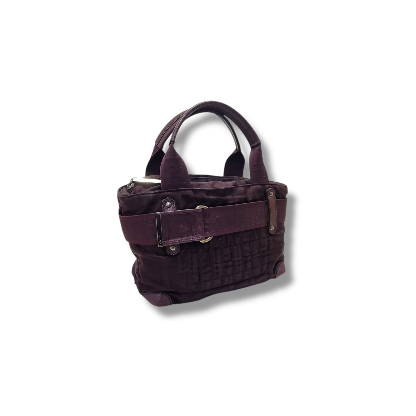 Fendi Zucca Zip Code Nylon Top Handle Shw (Burgundy)