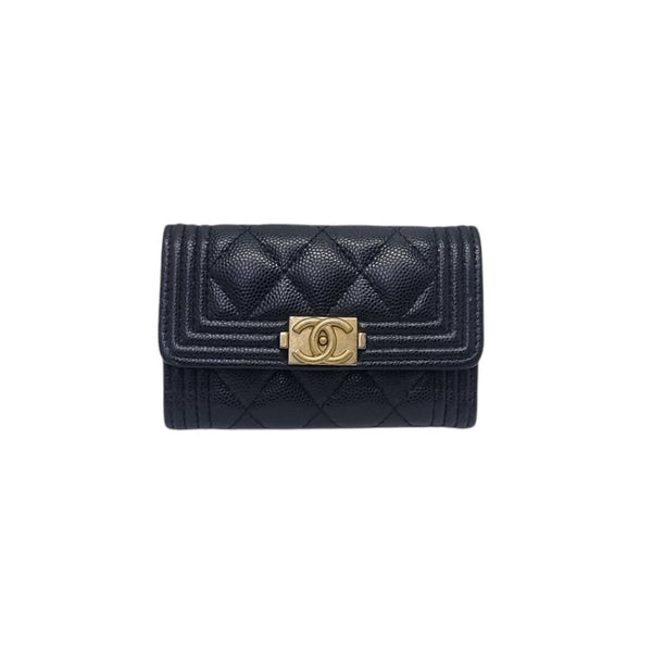 Chanel Boy Flap Card Holder Caviar Ghw (Black)