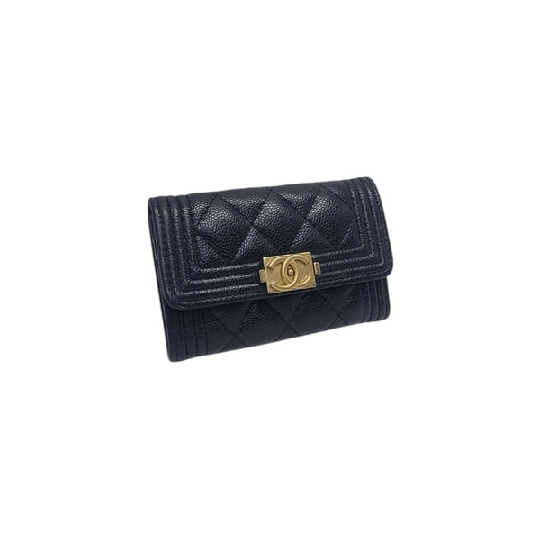 Chanel Boy Flap Card Holder Caviar Ghw (Black)