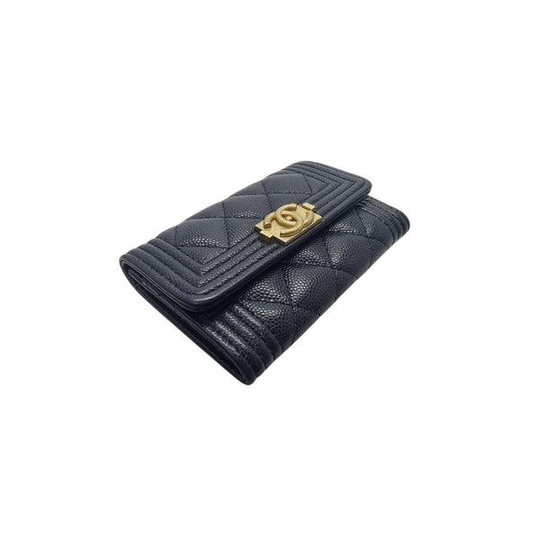 Chanel Boy Flap Card Holder Caviar Ghw (Black)