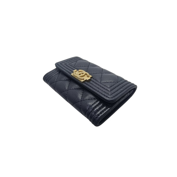 Chanel Boy Flap Card Holder Caviar Ghw (Black)