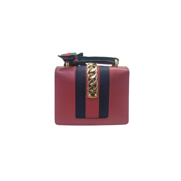 Gucci Sylvie Mini Leather Sling Bag Ghw (Red)