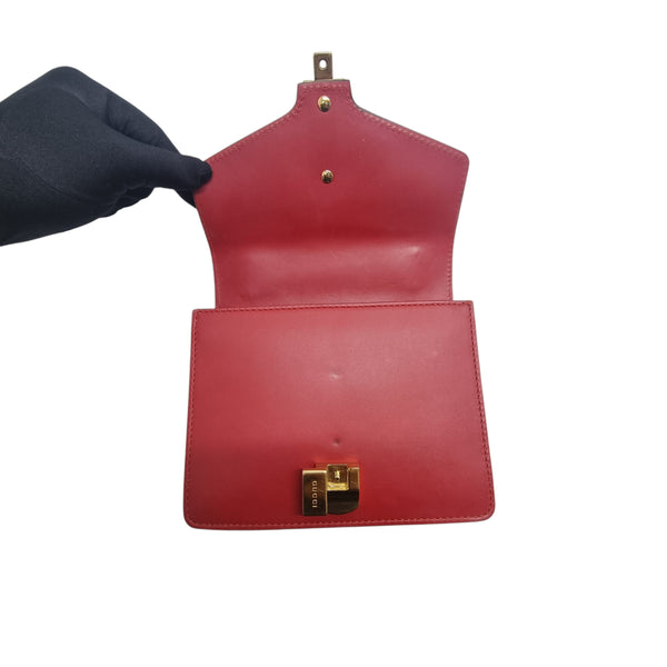 Gucci Sylvie Mini Leather Sling Bag Ghw (Red)