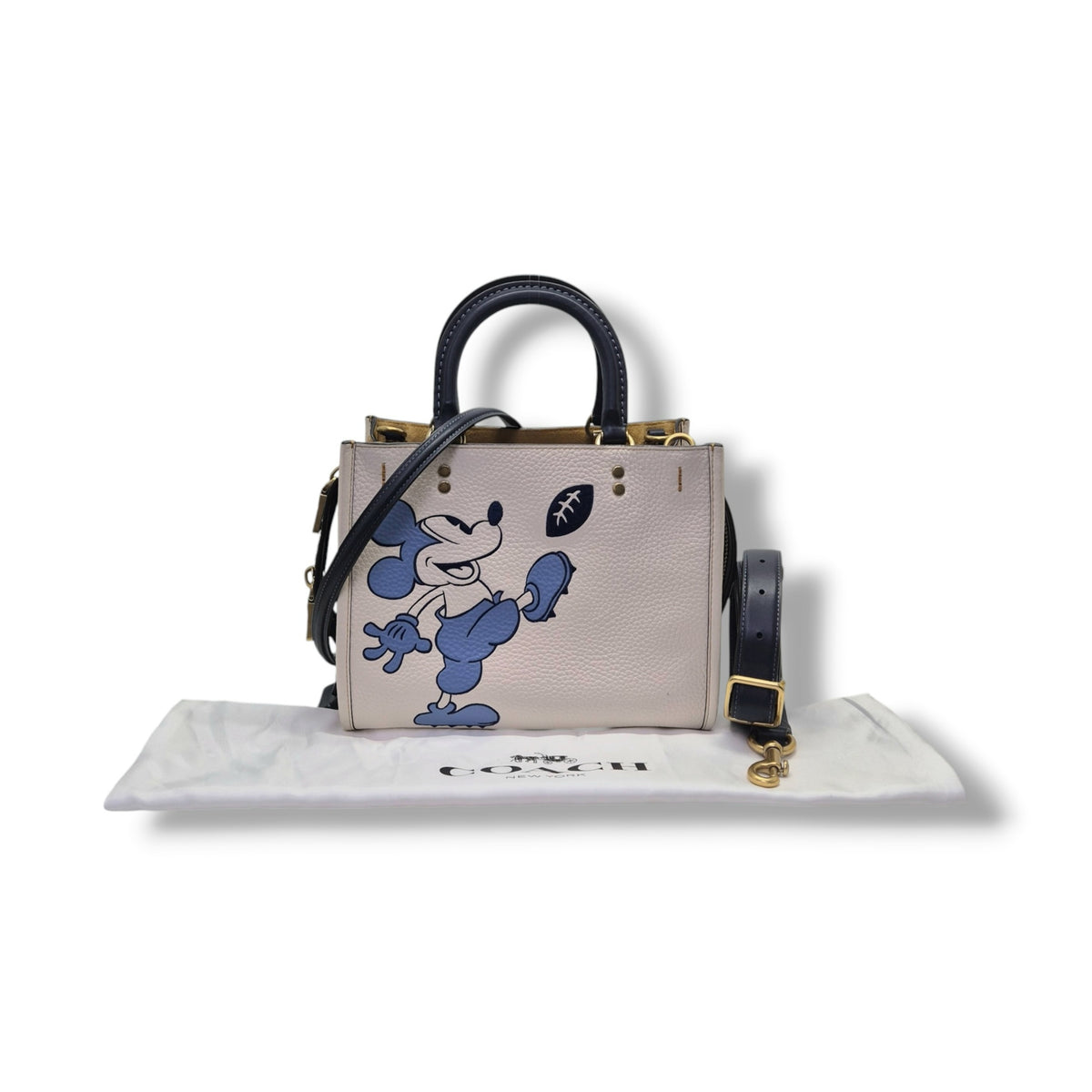 Coach X Disney Rogue 25 Mickey Mouse Pebbled Leather Tote Bag Ghw (White/Blue/Brown)