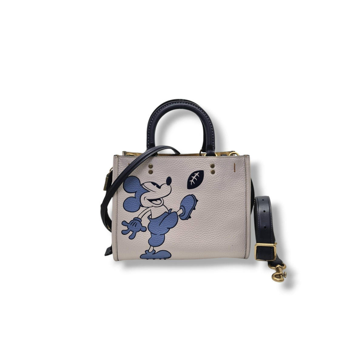 Coach X Disney Rogue 25 Mickey Mouse Pebbled Leather Tote Bag Ghw (White/Blue/Brown)
