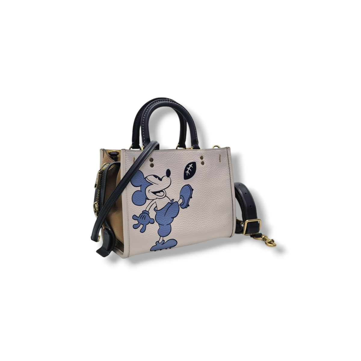 Coach X Disney Rogue 25 Mickey Mouse Pebbled Leather Tote Bag Ghw (White/Blue/Brown)