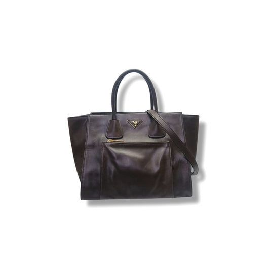 Prada Soft Calf Leather Tote Bag Ghw (Brown)