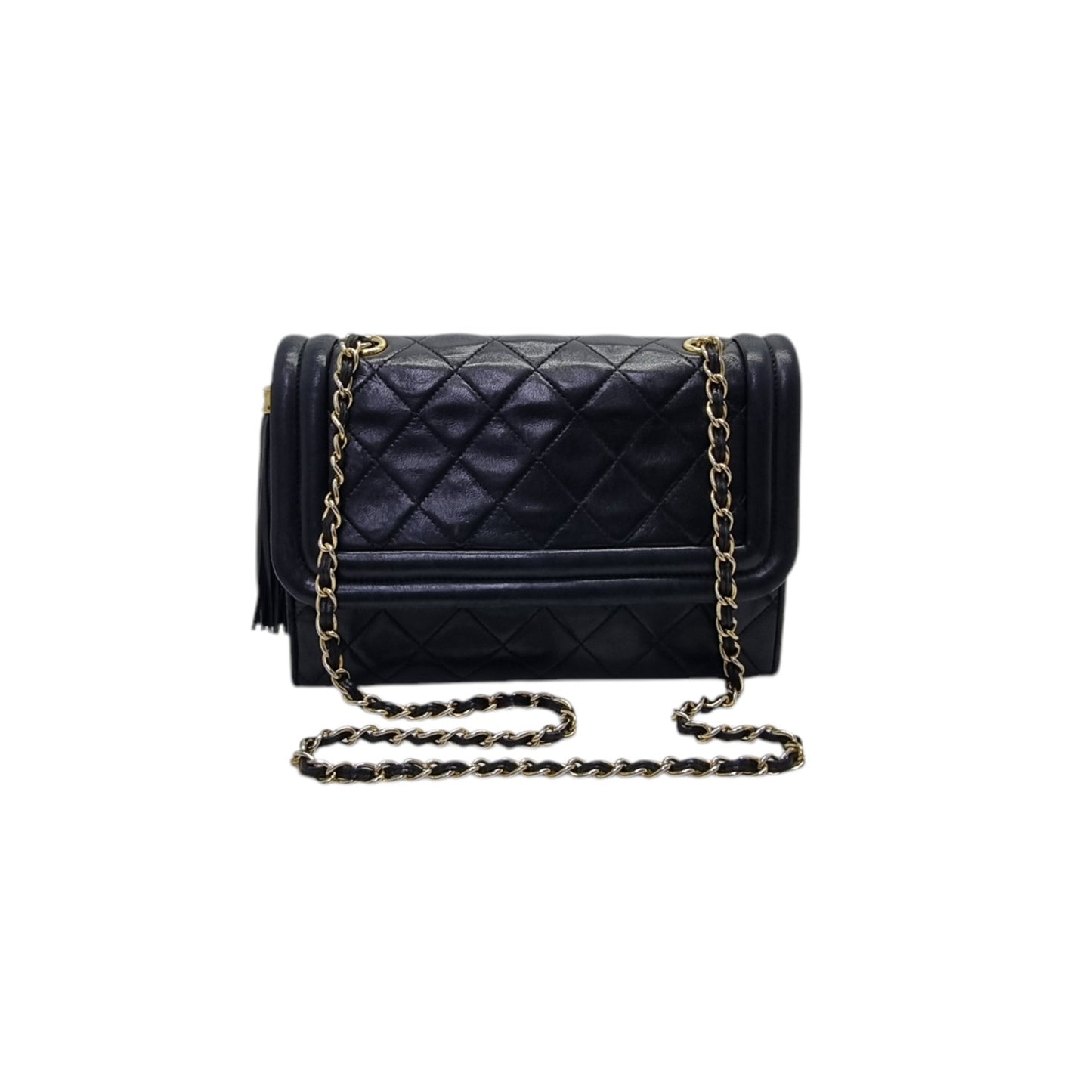 Chanel Vintage Quilted Flap With Tassel Lambskin Ghw (Black)