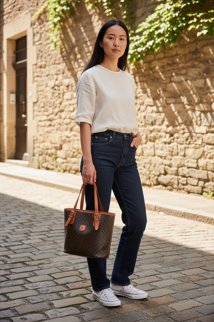 Celine Triomphe Macadam Vintage Shoulder Bag Ghw (Brown)