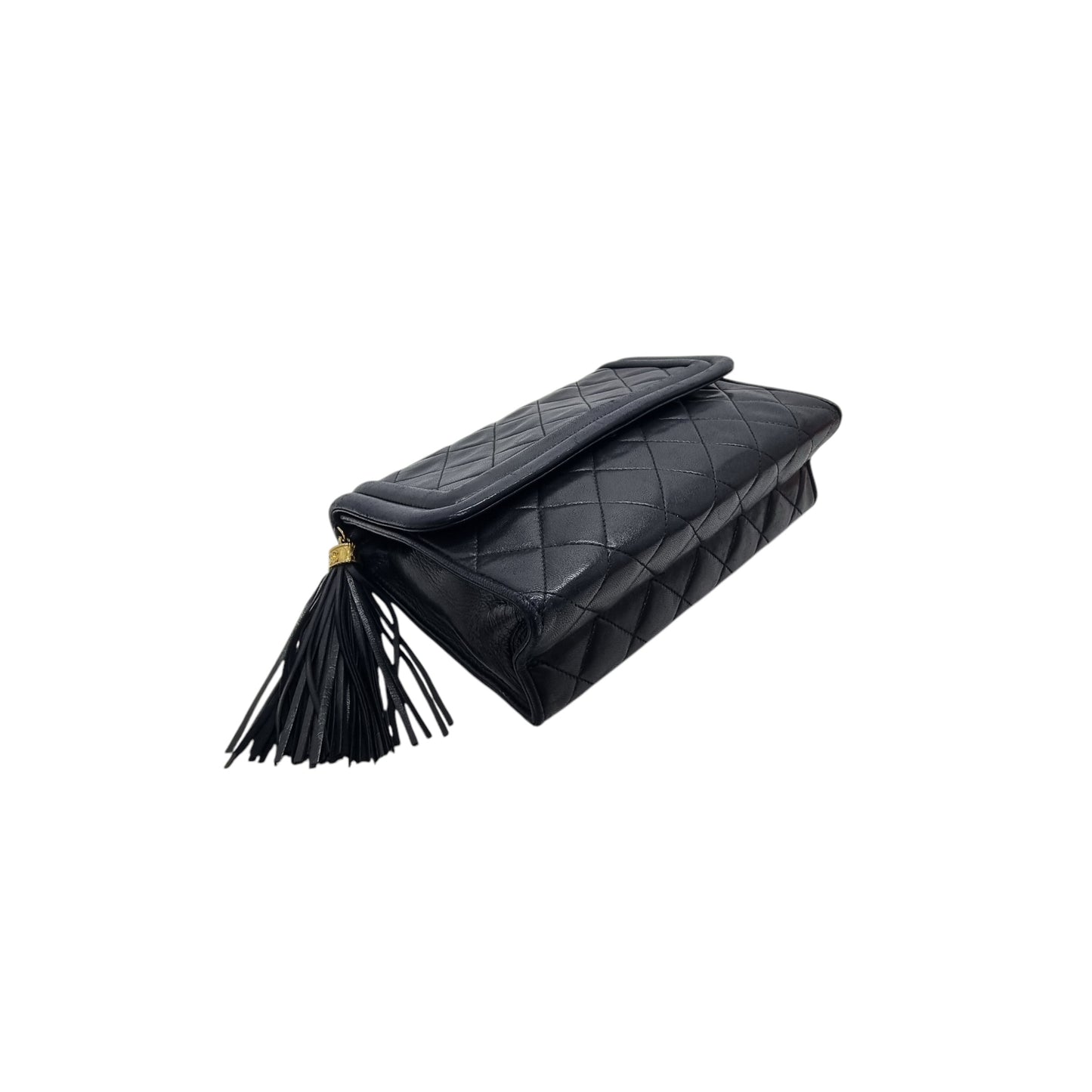 Chanel Vintage Quilted Flap With Tassel Lambskin Ghw (Black)