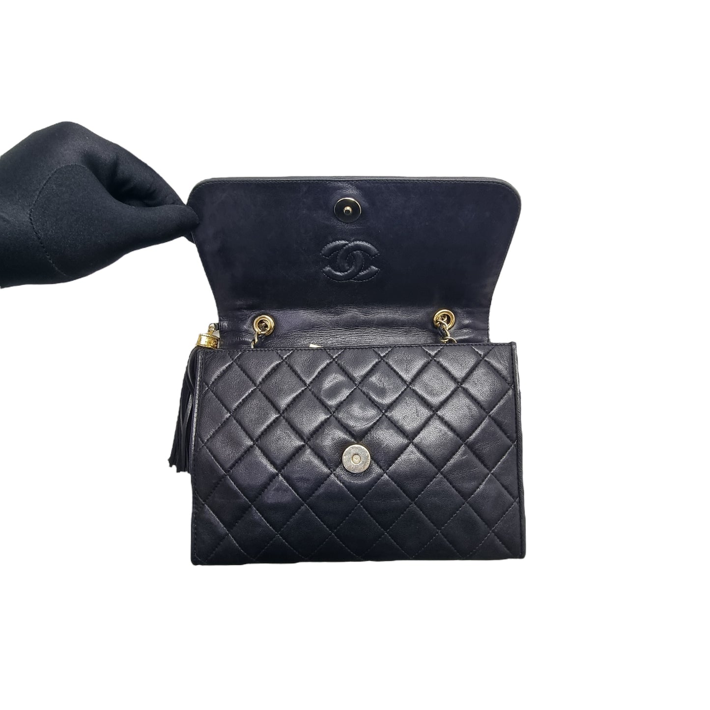 Chanel Vintage Quilted Flap With Tassel Lambskin Ghw (Black)