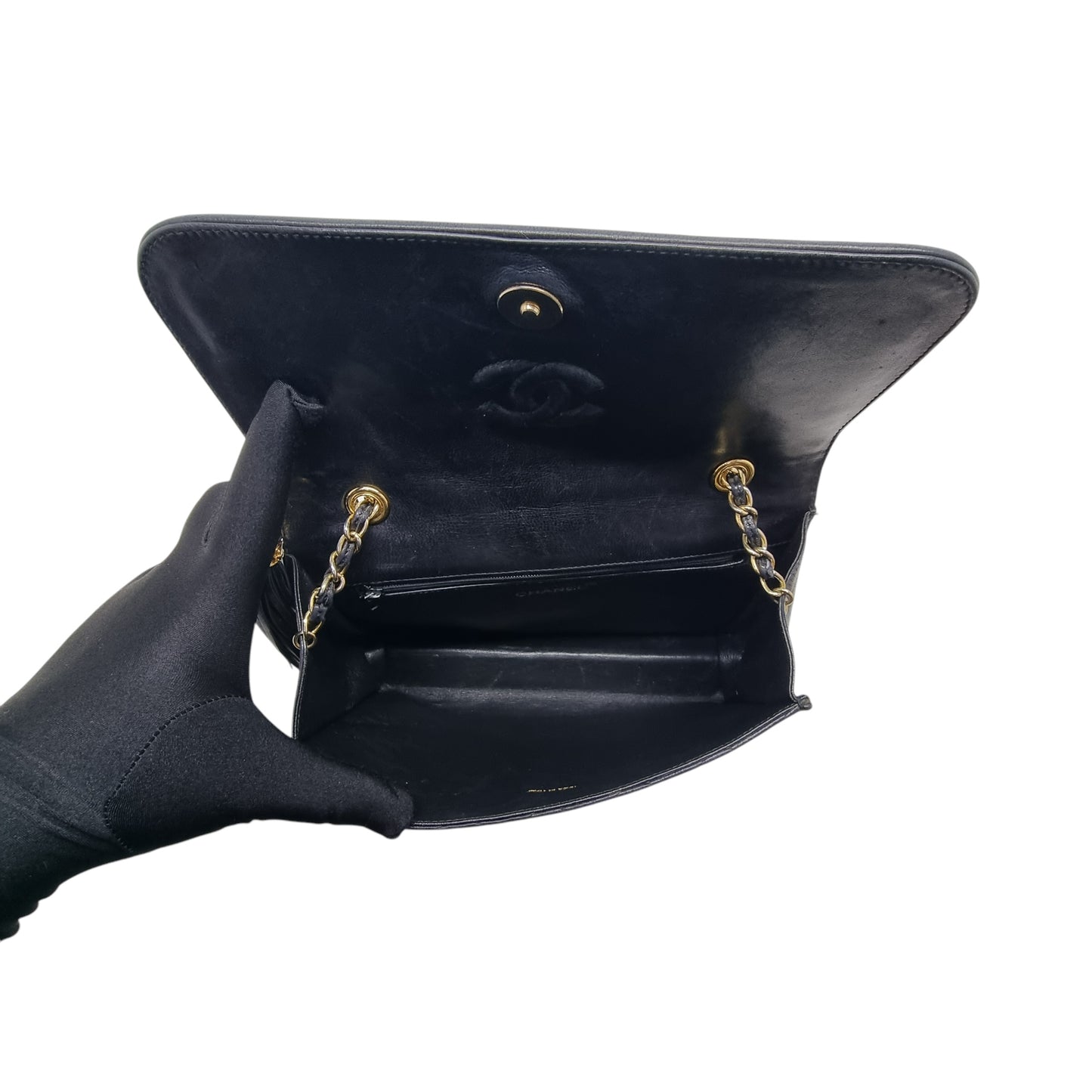 Chanel Vintage Quilted Flap With Tassel Lambskin Ghw (Black)