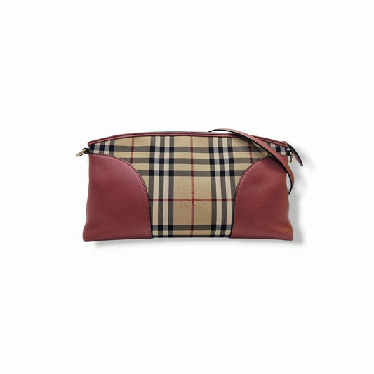 Burberry Horseferry Check Canvas Chichester Crossbody Ghw (Dark Pink)