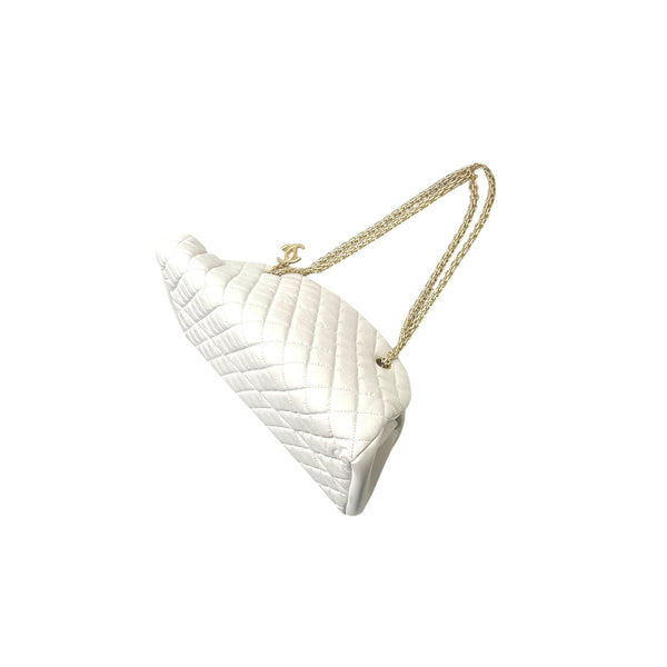 Chanel Mademoiselle Medium Bowling Calf Leather Bag Ghw (White)