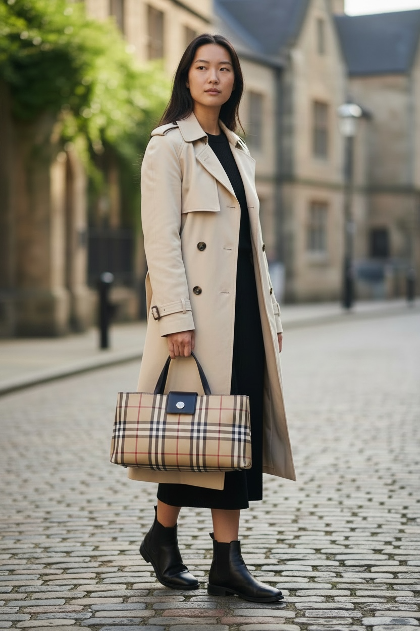Burberry Horseferry Check Canvas Top Handle Bag Shw (Black)