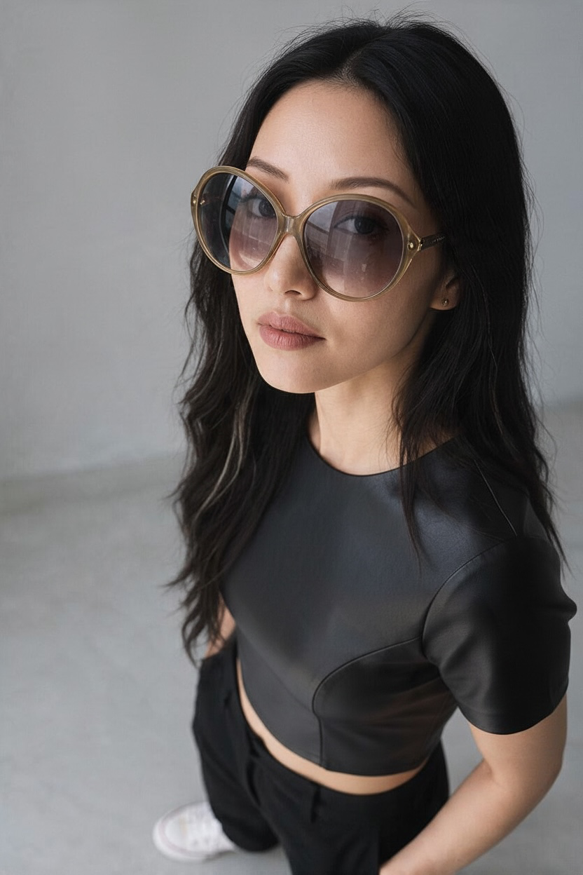 Victoria Beckham Oversized Rounded Sunglasses (Brown/Gold)