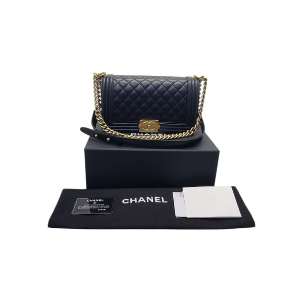 Chanel Boy Old Medium Lambskin Antique Gold Hw (Black)