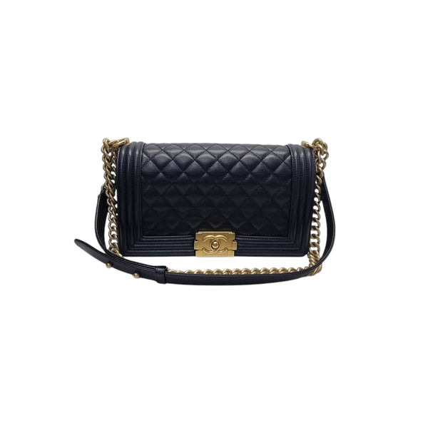 Chanel Boy Old Medium Lambskin Antique Gold Hw (Black)