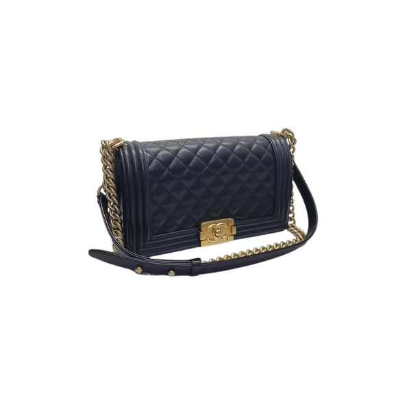 Chanel Boy Old Medium Lambskin Antique Gold Hw (Black)