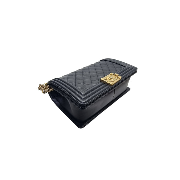 Chanel Boy Old Medium Lambskin Antique Gold Hw (Black)