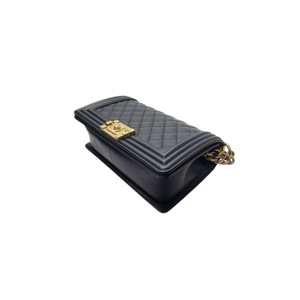 Chanel Boy Old Medium Lambskin Antique Gold Hw (Black)