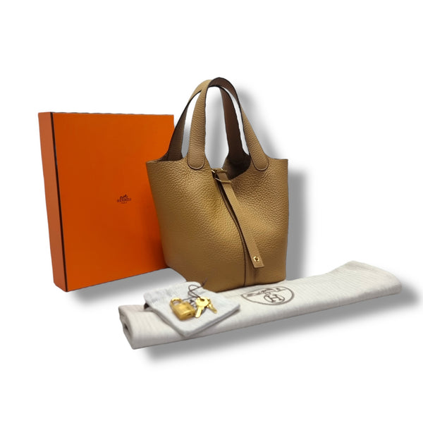 Hermes Picotin Lock 18 Taurillon Clemence Ghw (Biscuit)