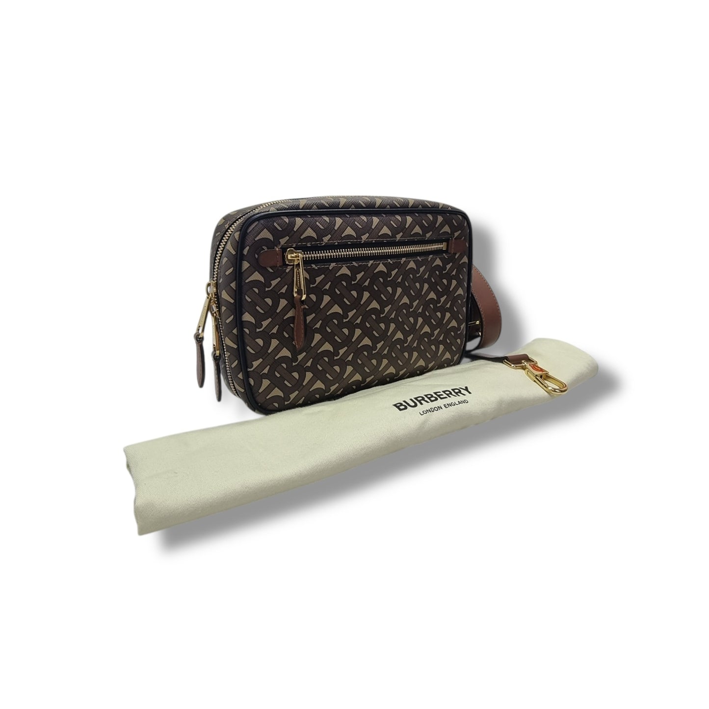 Burberry Men Canvas TB Print Crossbody Ghw ( Bridle Brown)