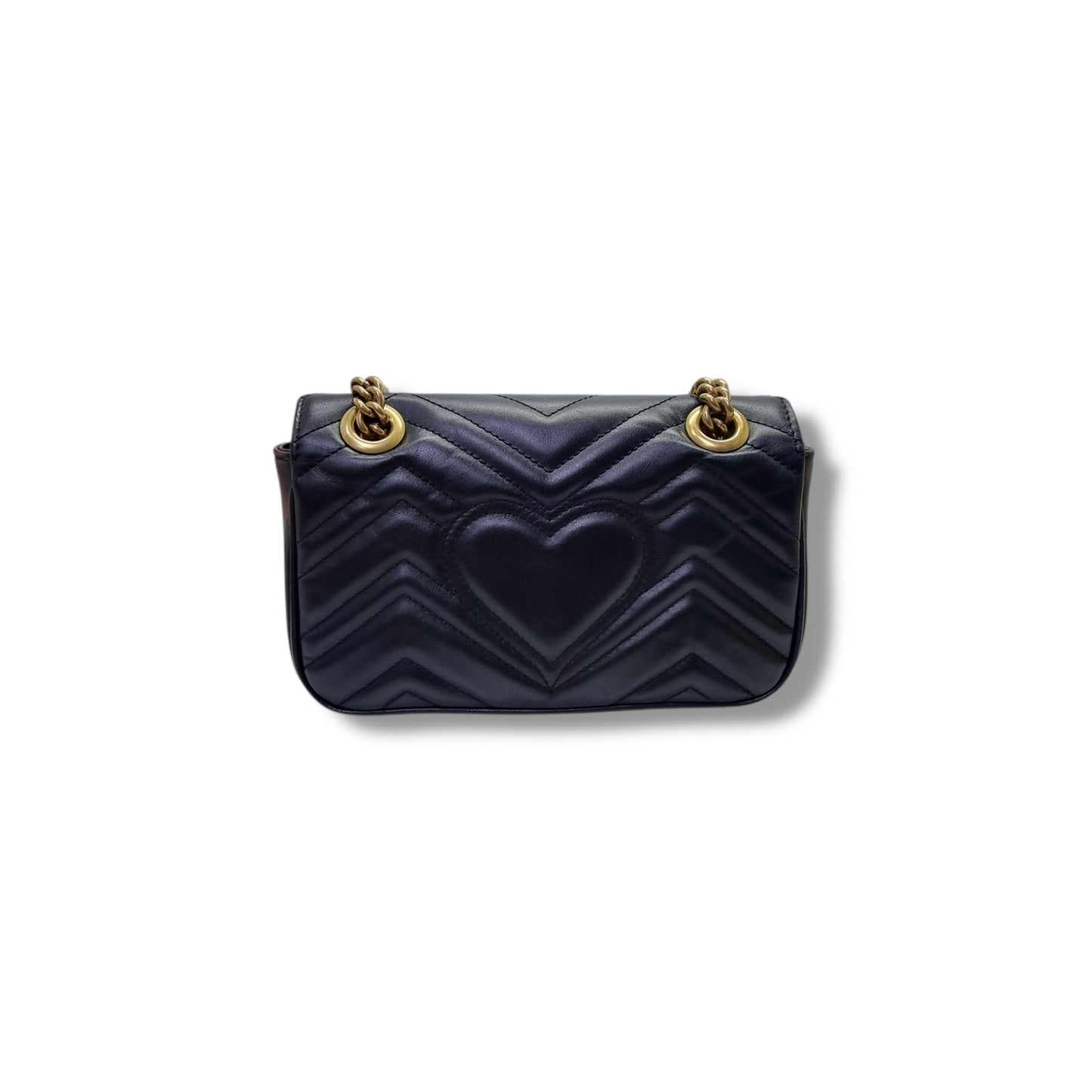 Gucci GG Marmont Small Matelasse Chevron Leather Bag Ghw (Black)